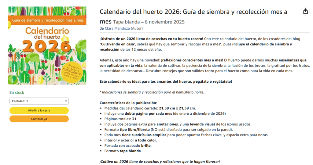 El Calendario del huerto 2026 en Amazon